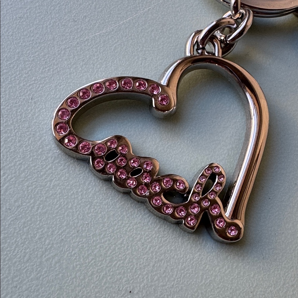 NWOT! Coach Silver Heart Keychain with Pink Jewels - Picture 2 of 6